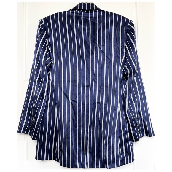 NWT L’AGENCE Silk Satin Navy Stripe Double Breasted Relaxed Fit Blazer Jacket S - Picture 5 of 7
